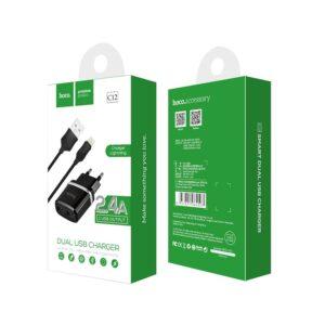 СЗУ HOCO C12 Smart dual USB 2.4A+lighting cable black