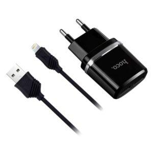 СЗУ HOCO C12 Smart dual USB 2.4A+lighting cable black