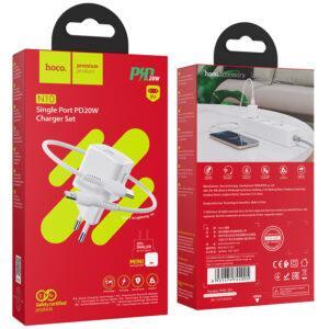СЗУ HOCO N10 Starter single port PD20W charger set(Type-C to iP)(EU) white