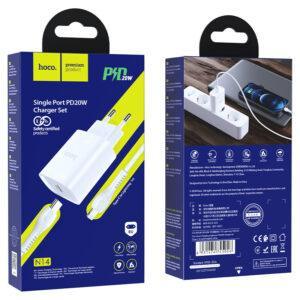 СЗУ HOCO N14 Smart Charging single port PD20W charger set(Type-C to iP)(EU) white