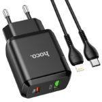 СЗУ HOCO N5 Favor dual port PD20W+QC3.0 charger set(Type-C TO Lightning)(EU) black