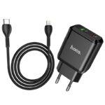 СЗУ HOCO N5 Favor dual port PD20W+QC3.0 charger set(Type-C TO Lightning)(EU) black