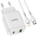 СЗУ HOCO N5 Favor dual port PD20W+QC3.0 charger set(Type-C TO Lightning)(EU) white