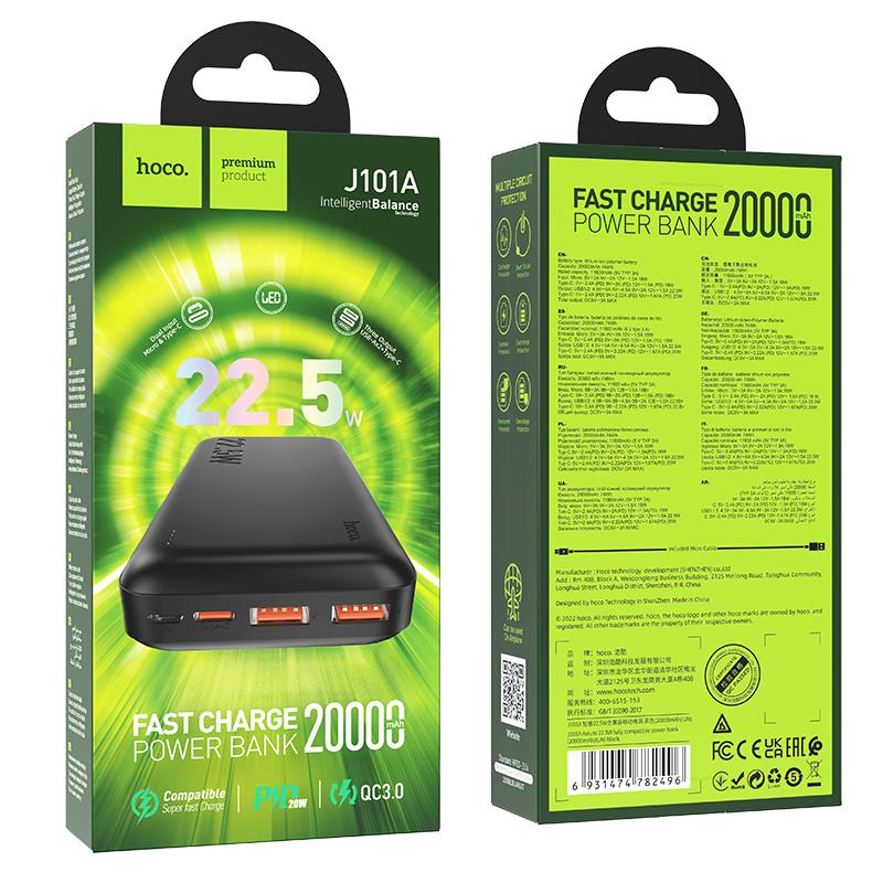 Power Bank Hoco J101A Astute 22.5W fully compatible power bank(20000mAh) black Power Bank Hoco J101A Astute 22.5W fully compatible power bank(20000mAh) black
