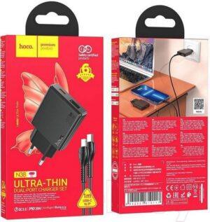 СЗУ HOCO N38 Delgado dual port PD20W+QC3.0 charger black