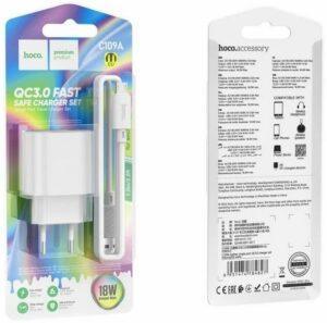 СЗУ HOCO C109A Fighter single port QC3.0 charger set(Type-C)(EU) white