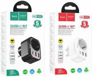 СЗУ HOCO NS3 Multifunctional socket(including 1C2A PD20W fast charge)(EU) black