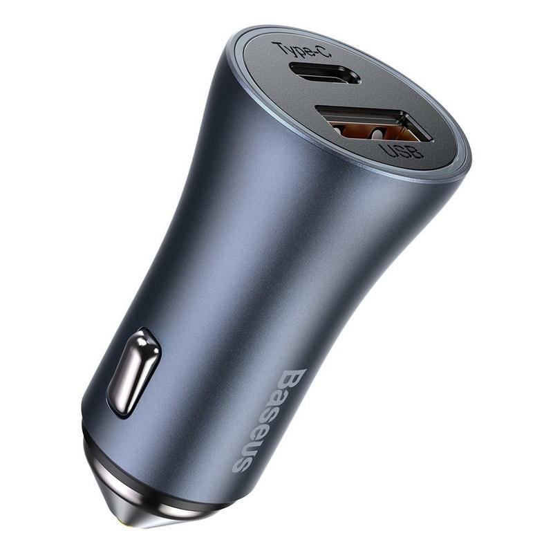 АЗУ baseus golden contactor pro dual quick car charger u+c 40w(with cable type c to ip) dark gray АЗУ Baseus Golden Contactor Pro Dual Quick Car Charger U+C 40W(With cable Type-C to iP) Dark Gray