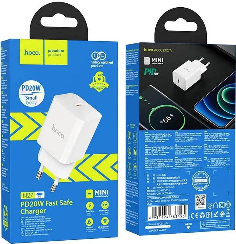 СЗУ HOCO N27 Innovative single port PD20W charger white СЗУ HOCO N27 Innovative single port PD20W charger white