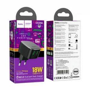 СЗУ HOCO CS34A Rayo dual-port QC3.0 charger set(Type-C) black