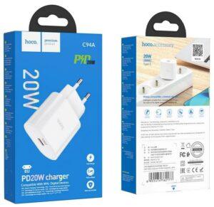 СЗУ HOCO C94A Metro single port PD20W charger set(Type-C to Type-C) white