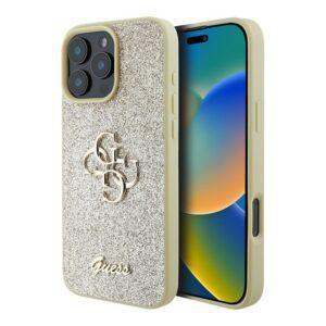 Guess для iPhone 16 Pro чехол Fixed Glitters 4G Big metal logo Hard Gold