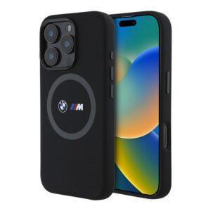 BMW для iPhone 16 Pro чехол M-Collection Liquid silicone Lines Metal camera Hard Black (MagSafe)