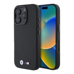 BMW для iPhone 16 Pro чехол M-Collection PU Kevlar Full Wrapped Metal logo & Camera Hard Black