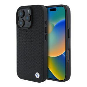 BMW для iPhone 16 Pro чехол Signature Leather Diamond pattern Metal logo Hard Black (MagSafe)